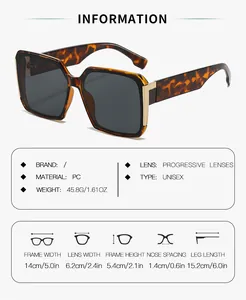 Size chart for unisex square frame sunglasses with frame width and lens height dimensions