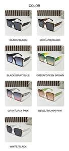 Collection of square frame sunglasses in seven colors with elegant gold metal hinge details
