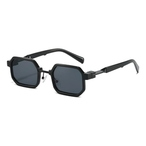 Vintage black square sunglasses with geometric hexagonal frame for a retro hip-hop style