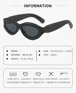 Detailed size chart for vintage oval sunglasses with metal and PC frame dimensions