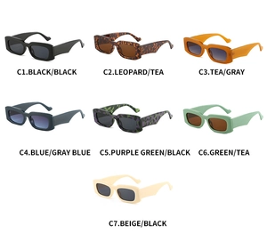 Detailed grid view showing various color options for rectangular fashion sunglasses