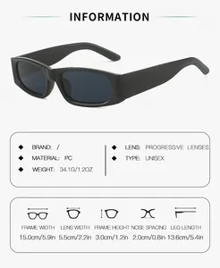 Tableau des tailles détaillé pour lunettes de soleil rétro avec dimensions et matériau PC