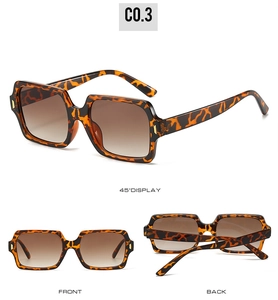 Detailed views of square tortoiseshell sunglasses with brown gradient lenses and metal hinges