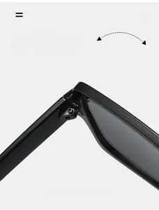 Macro shot of durable metal hinges on trendy square sunglasses with black plastic frame