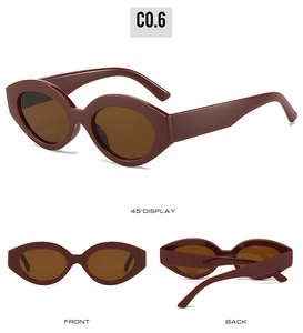 Three-view display of vintage red-brown cat eye sunglasses showing front and back angles