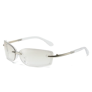 Chic square Y2K rimless sunglasses with transparent lenses and gold metal temples