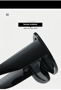 Macro shot of lightweight super elastic black frame sunglasses with detailed size engraving