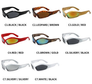 Detailed multi-color selection of futuristic Y2K wrap-around sports sunglasses for outdoor wear