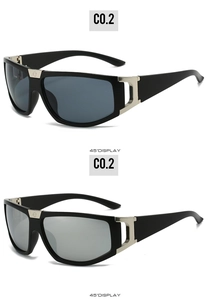 Detail view of sports sunglasses featuring silver metal hollow hinges and matte black frames