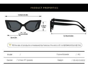 Spécifications de taille pour lunettes de soleil œil de chat en PC noir et dimensions