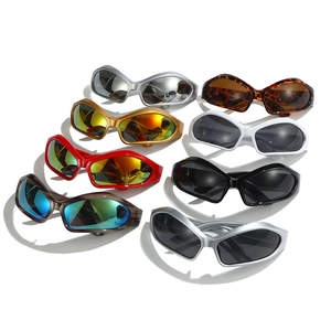 Futuristic wrap-around cat-eye sports sunglasses collection in multiple vibrant colors