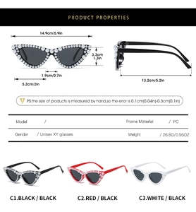 Tableau des tailles pour lunettes de soleil œil de chat rétro avec détails des perles et PC