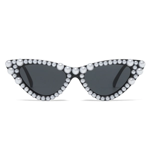 Lunettes De Soleil Œil De Chat Rétro Pour Femmes Avec Monture PC Décoration Künstliche Perles UV400 Protection Tendance Hip Hop Party