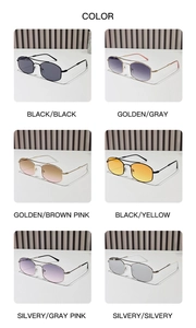 Grid display of six color options for geometric metal frame sunglasses with double bridges