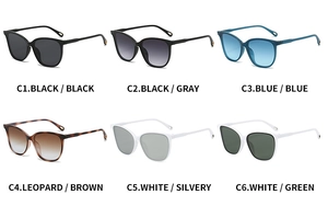 Detailed grid display showing six color variants of oversized cat-eye sunglasses