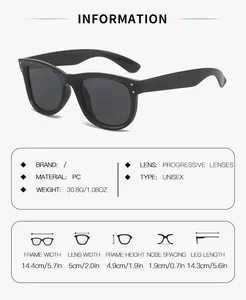 Detailed size chart and technical specifications for retro curved frame sunglasses