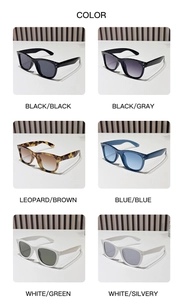 Detailed view of six color variations for classic thick frame rectangle sunglasses