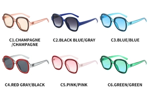 Vue détaillée de six combinaisons de couleurs vives pour lunettes de soleil Y2K