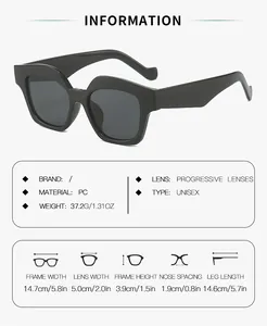 Detailed size chart for stylish unisex square sunglasses with PC frame and progressive lenses