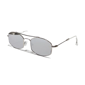 Modern geometric double bridge aviator sunglasses with silver metal frame for women