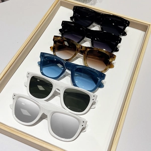 Fashion rectangular oversized sunglasses in six color options with double metal dot accents