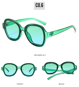 Vue triple de lunettes de soleil Y2K avec monture verte et verres dégradés
