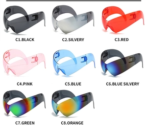Collection of Y2K cat-eye wrap-around sunglasses in eight vibrant fashion colors