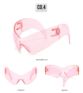 Pink Y2K cat eye sunglasses shown from front, back, and 45-degree angle views