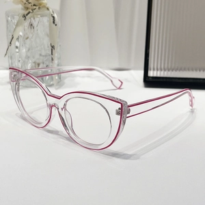 Chic cat-eye blue light blocking glasses with pink accents and heart-shaped hollow temple tips
