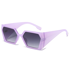 Lunettes de soleil hexagonales oversize tendance avec monture violette transparente et verres