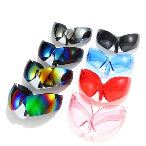 Chic Y2K cat-eye wrap sunglasses with oversized shield lenses in various vibrant colors