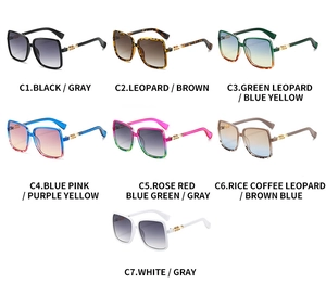 Collection of oversized square sunglasses in seven vibrant gradient colors and stylish frames