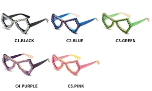 Detailed grid showing five color variants of butterfly rhinestone glasses frames