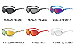 Six futuristic Y2K wrap-around sports sunglasses in multiple color options C1 to C6