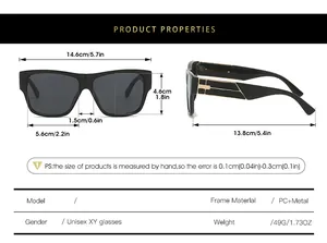 Tableau des tailles montrant les dimensions de ces lunettes de soleil carrées unisexes