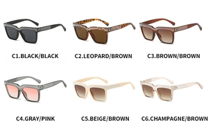 Detailed grid showing six color options of oversized rhinestone encrusted sunglasses