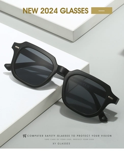 Macro shot of square sunglasses temple showing CE UKCA certifications and size parameters