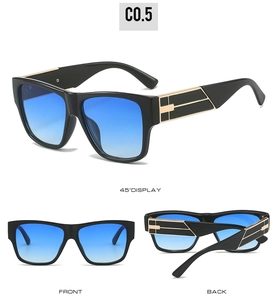 Vue multi-angles de lunettes de soleil carrées avec monture noire et verres dégradés bleus