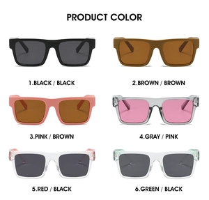 Multiple color options of square UV400 sunglasses including black, brown and pink frames