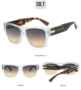 Trois vues de lunettes de soleil dégradées avec monture vintage moderne et détails en métal