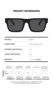 Detailed size chart showing dimensions and PC frame weight for square sun shades
