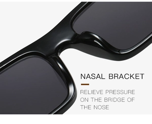 Detail of comfortable nasal bracket design on square sunglasses for pressure relief