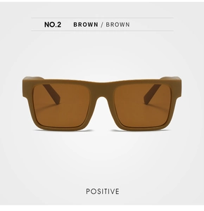 Front view of square brown matte sunglasses with matching tinted UV lenses