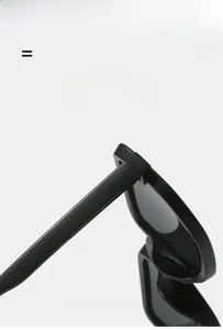 Close-up of the durable hinge and flexible black frame of square sunglasses