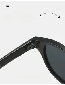 Detail of durable metal hinge on minimalist round black sunglasses for men