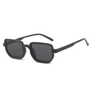 Modern square black sunglasses with chunky resin frames and dark gray UV lenses