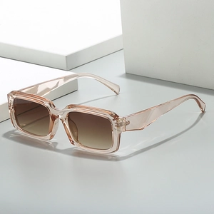 Retro rectangular sunglasses with champagne transparent frames and brown gradient lenses