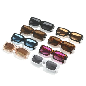 Rectangular frame sunglasses set in multiple colors like black, white, and tortoiseshell