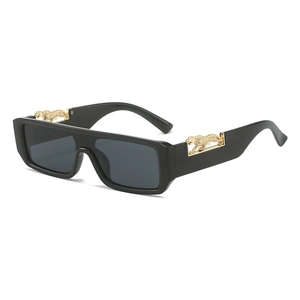 Rectangular Sunglasses Small Frame Retro Square Luxury Leopard Panther Metal Decor UV400 Protection Trendy Y2K Shades