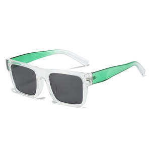 Modern square sunglasses with clear frames and green-white gradient temples